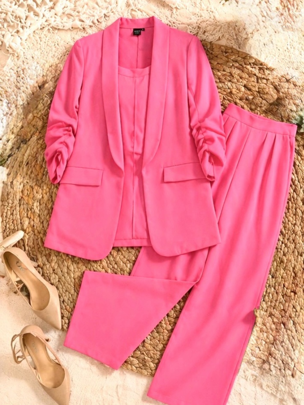 Bright Pink Blazer and Straight Leg Pants Set - Picture 2 of 4